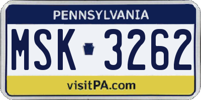 PA license plate MSK3262