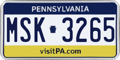 PA license plate MSK3265