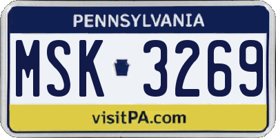 PA license plate MSK3269