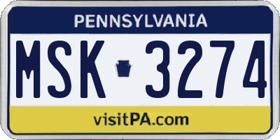 PA license plate MSK3274