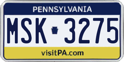 PA license plate MSK3275