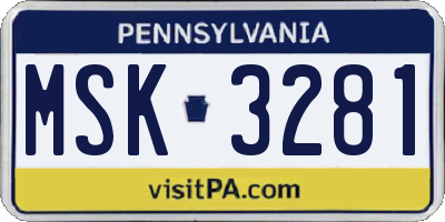 PA license plate MSK3281