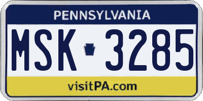 PA license plate MSK3285