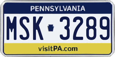 PA license plate MSK3289