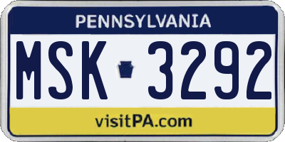PA license plate MSK3292