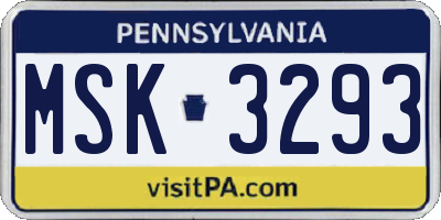 PA license plate MSK3293