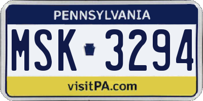 PA license plate MSK3294