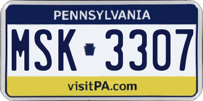 PA license plate MSK3307