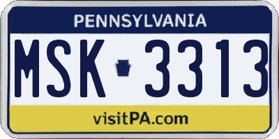 PA license plate MSK3313