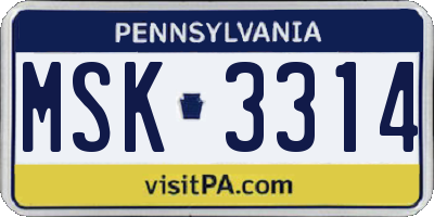 PA license plate MSK3314