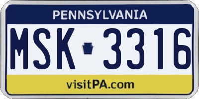 PA license plate MSK3316