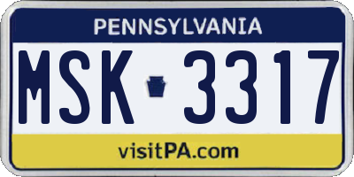 PA license plate MSK3317