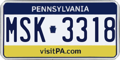 PA license plate MSK3318