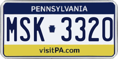 PA license plate MSK3320