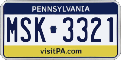 PA license plate MSK3321