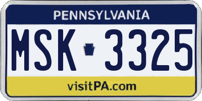 PA license plate MSK3325