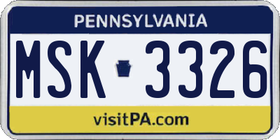 PA license plate MSK3326