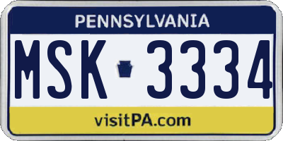 PA license plate MSK3334