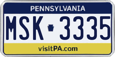PA license plate MSK3335