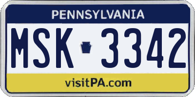 PA license plate MSK3342