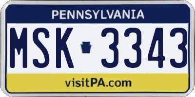 PA license plate MSK3343