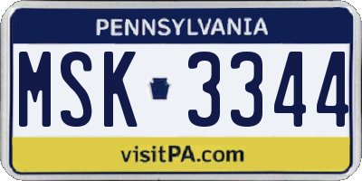PA license plate MSK3344