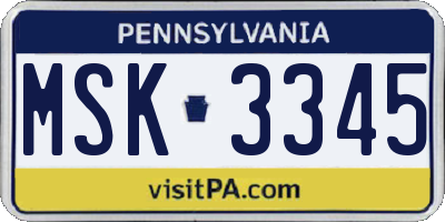 PA license plate MSK3345