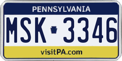 PA license plate MSK3346