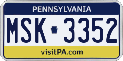 PA license plate MSK3352