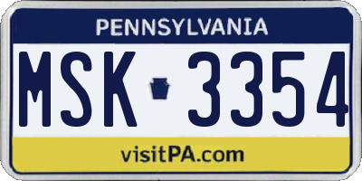 PA license plate MSK3354