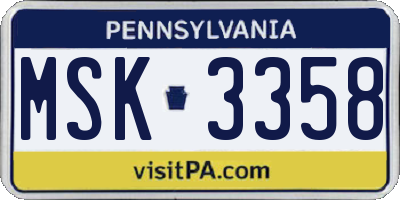 PA license plate MSK3358