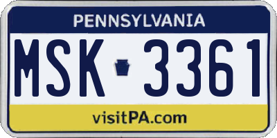 PA license plate MSK3361