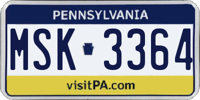 PA license plate MSK3364