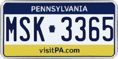 PA license plate MSK3365
