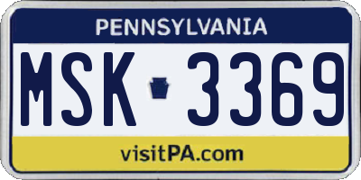 PA license plate MSK3369