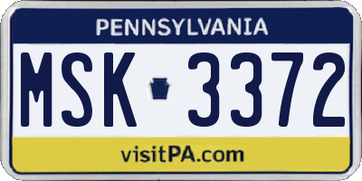 PA license plate MSK3372