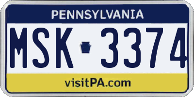 PA license plate MSK3374