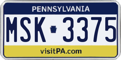 PA license plate MSK3375
