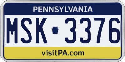 PA license plate MSK3376