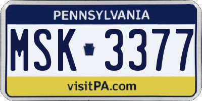 PA license plate MSK3377