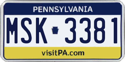 PA license plate MSK3381