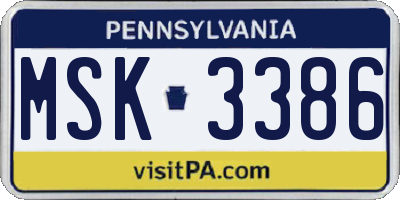 PA license plate MSK3386