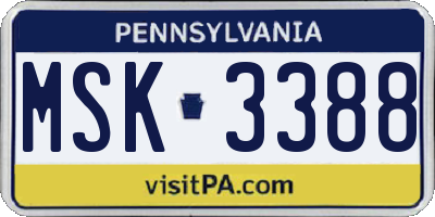 PA license plate MSK3388