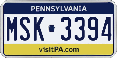 PA license plate MSK3394