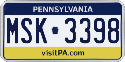 PA license plate MSK3398