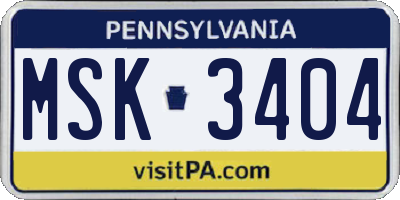PA license plate MSK3404