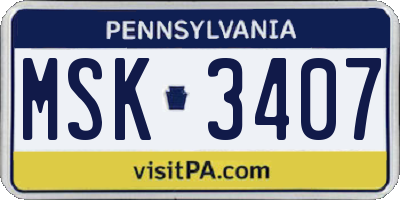 PA license plate MSK3407