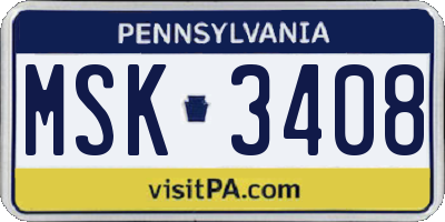 PA license plate MSK3408