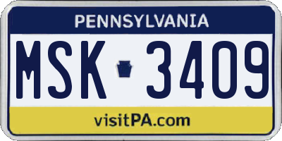 PA license plate MSK3409