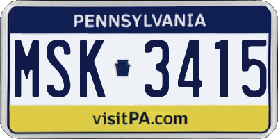 PA license plate MSK3415